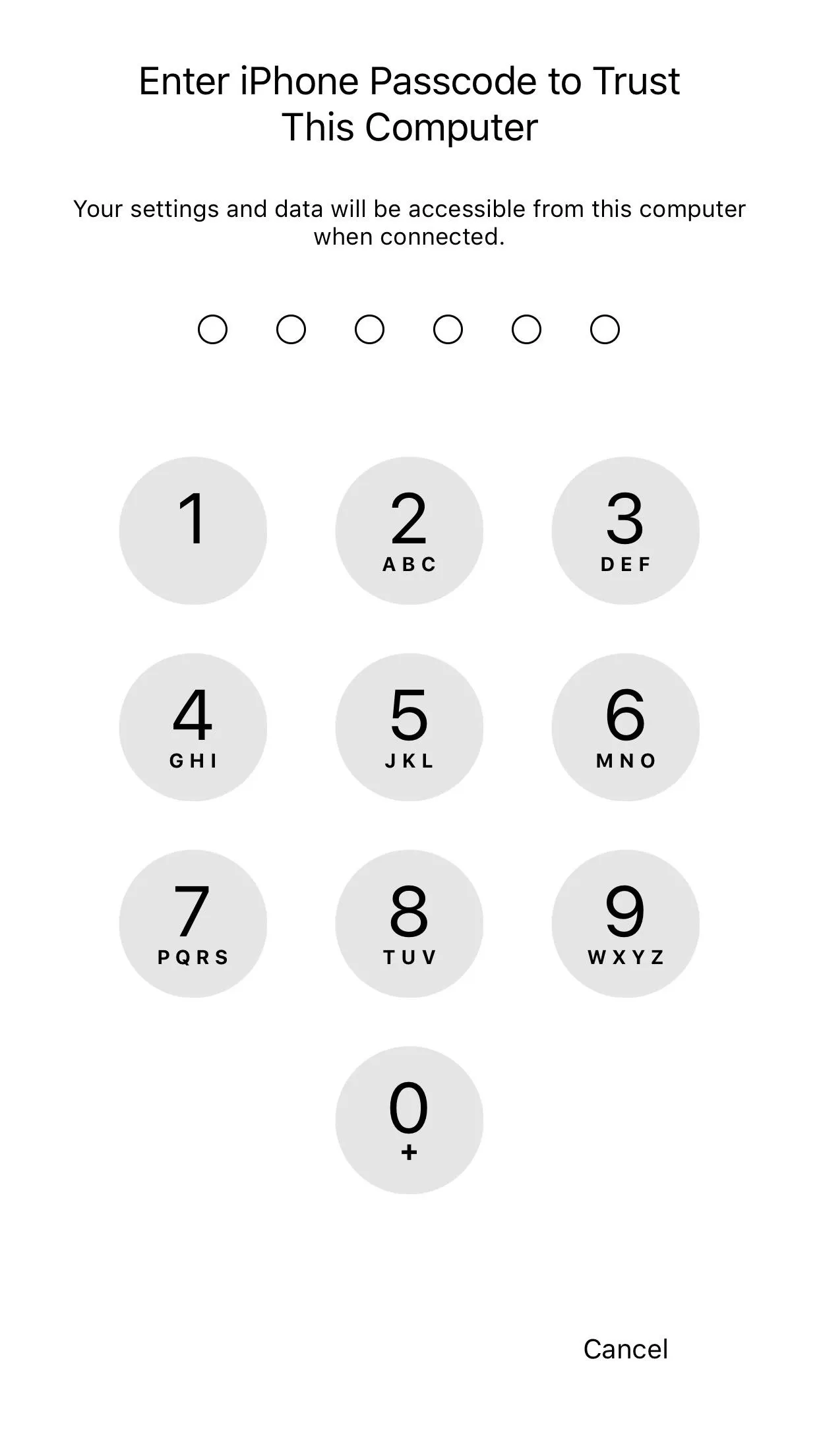 iPhone passcode entry screen.