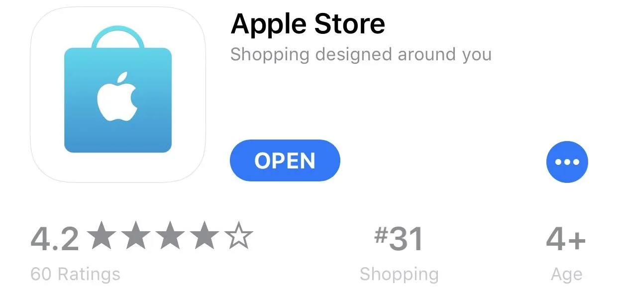 Apple Store app icon with ratings and download details.