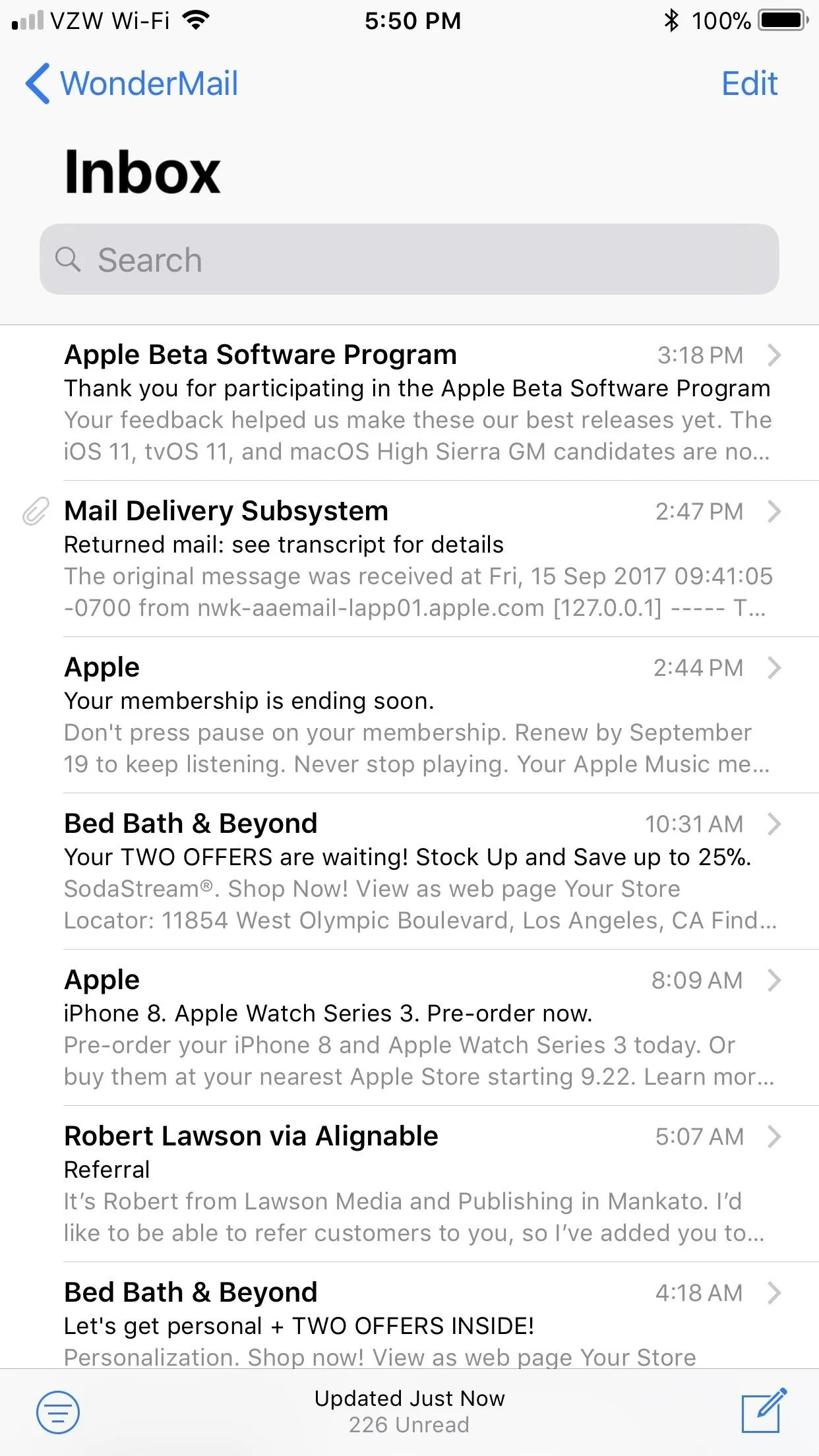 Email inbox screenshot displaying various messages and notifications.