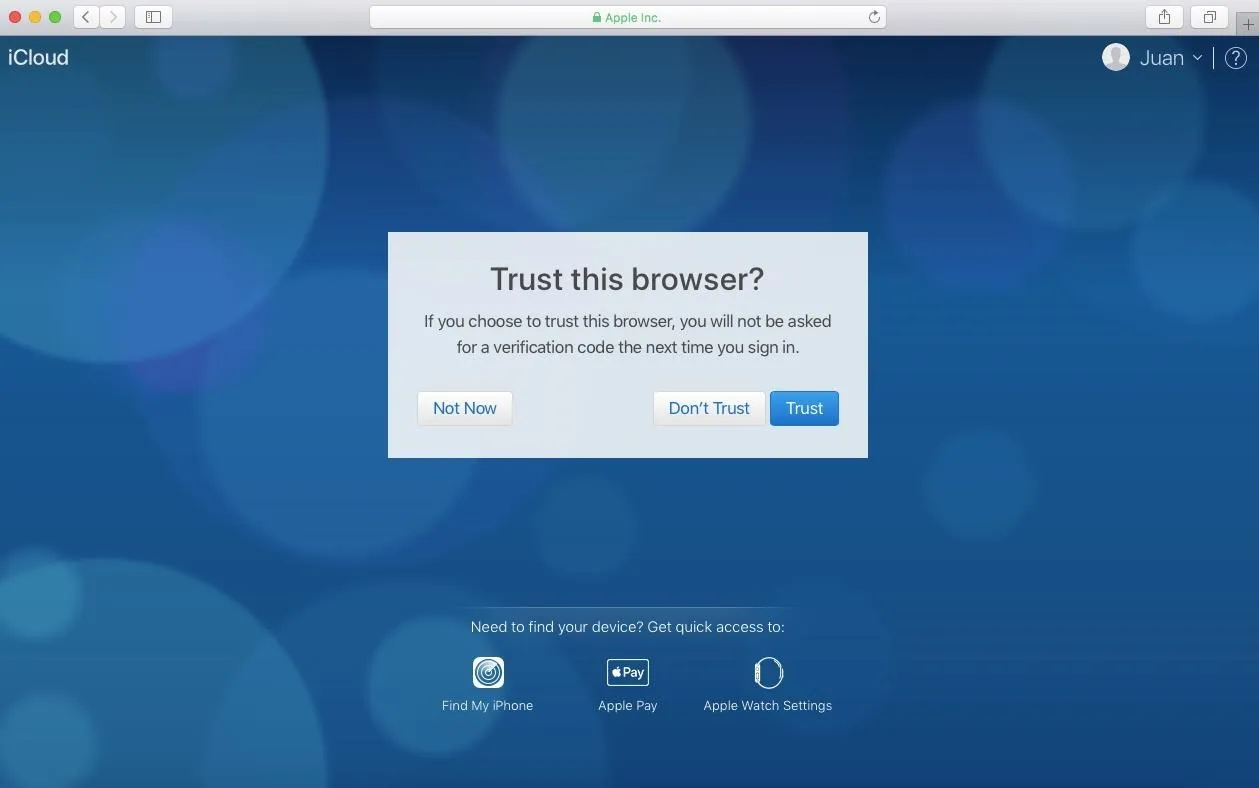 Trust this browser prompt on a blue background.