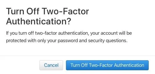 Two-Factor Authentication Settings Prompt