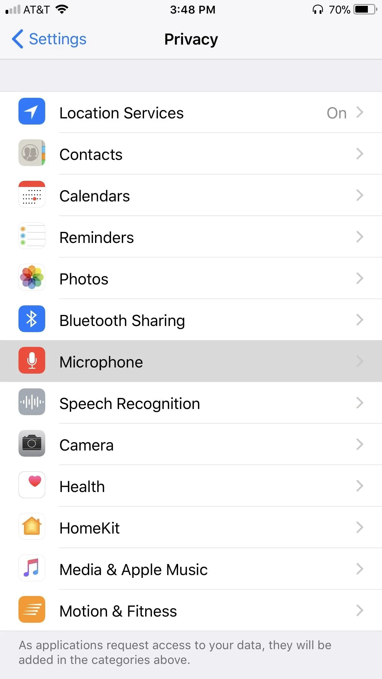 Privacy settings menu on a smartphone.