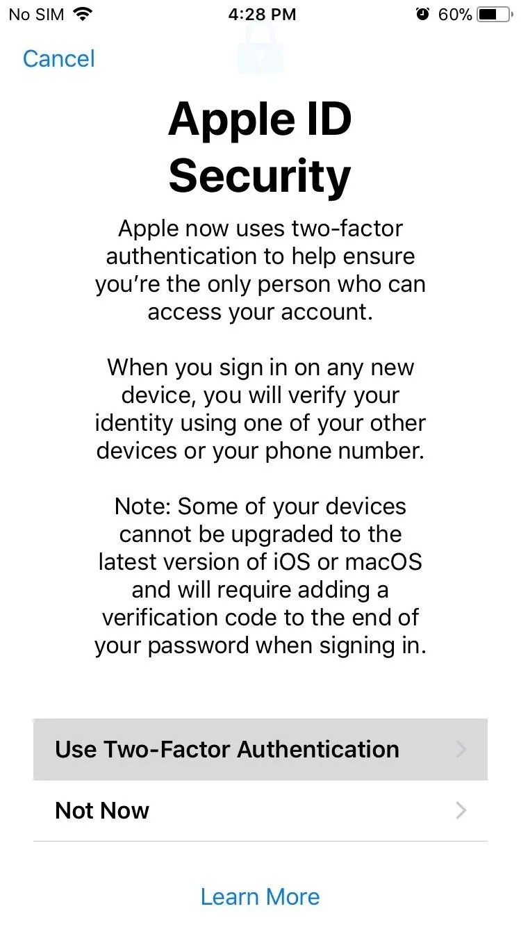 Apple ID Security Settings Page with Two-Factor Authentication Information