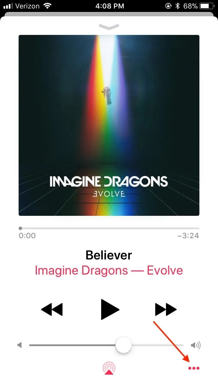 Imagine Dragons song titled "Believer" displayed on a music player with a colorful backdrop.