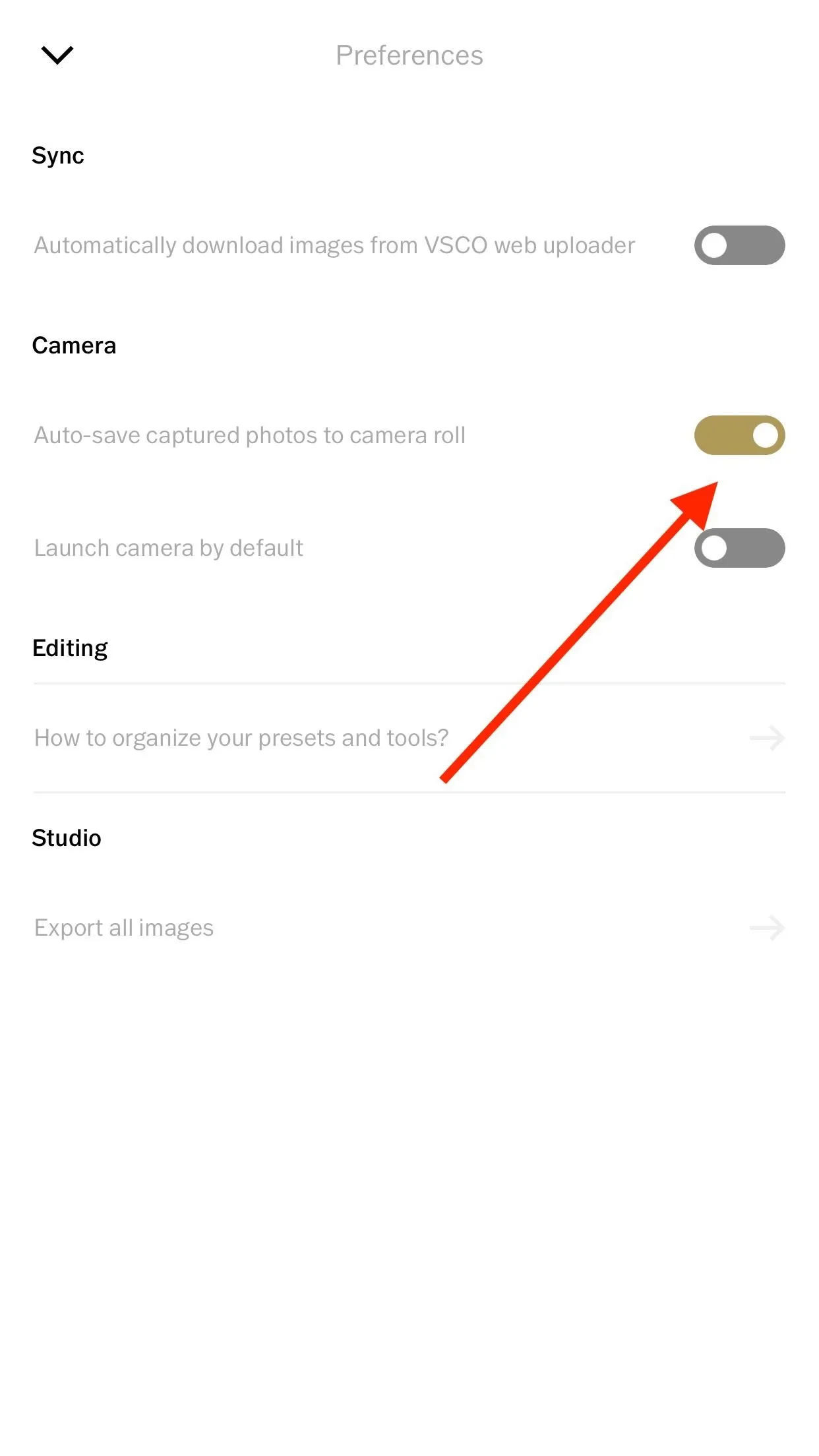 Settings menu with a toggle switch for enabling or disabling a feature highlighted in yellow.