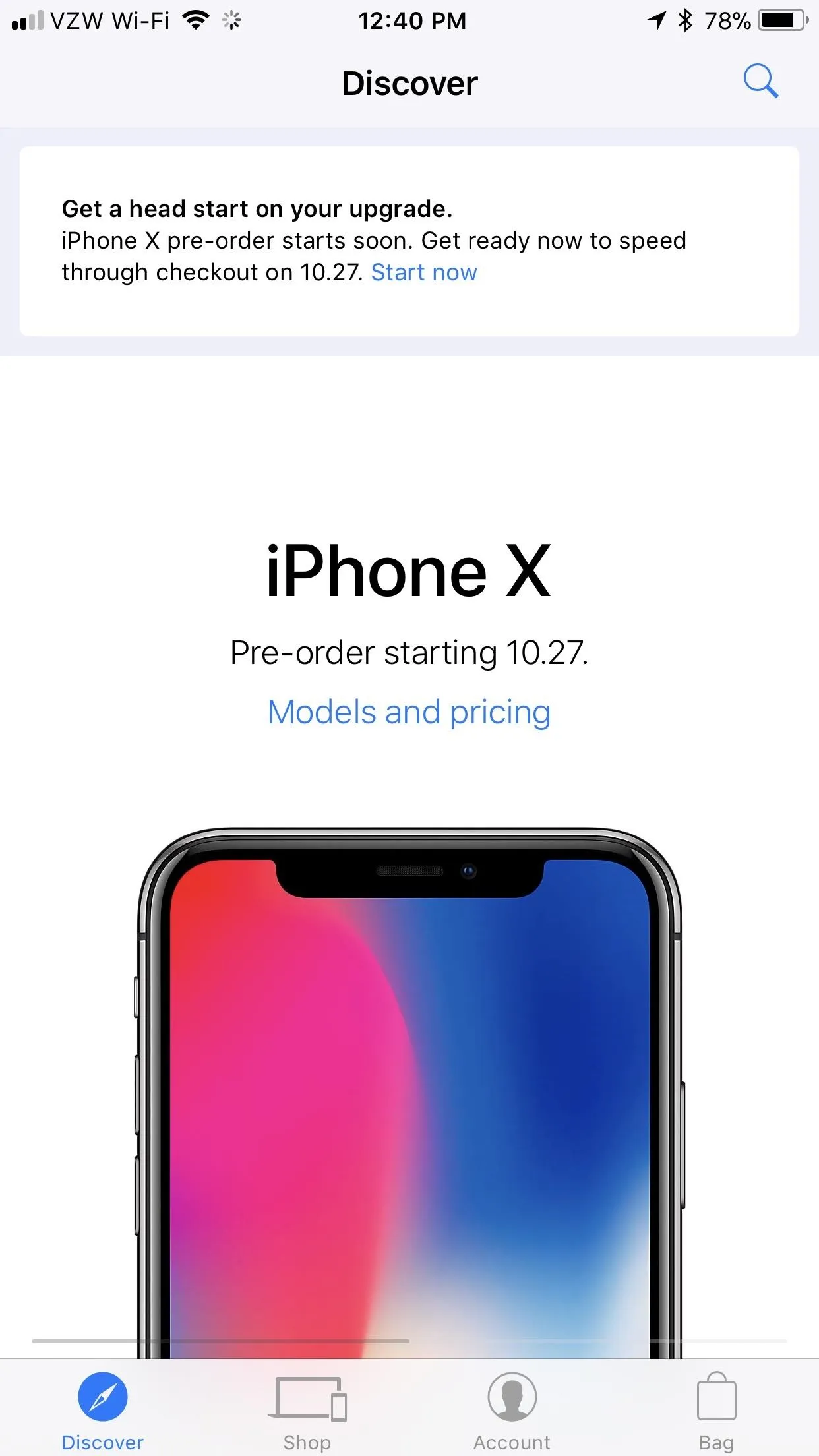 iPhone X promotional image showcasing its features and pricing.