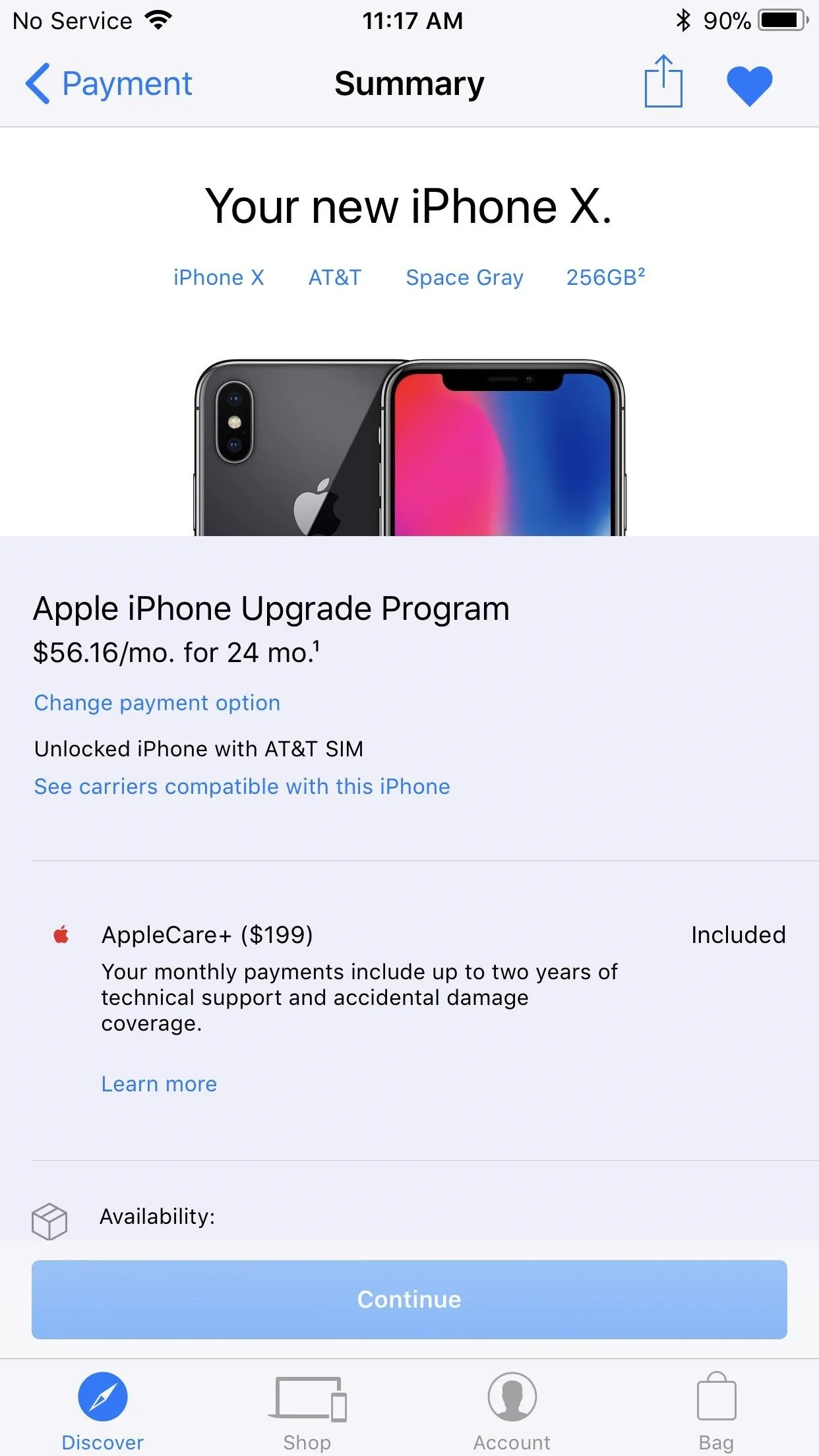 Apple iPhone X promotional image with details on the upgrade program.