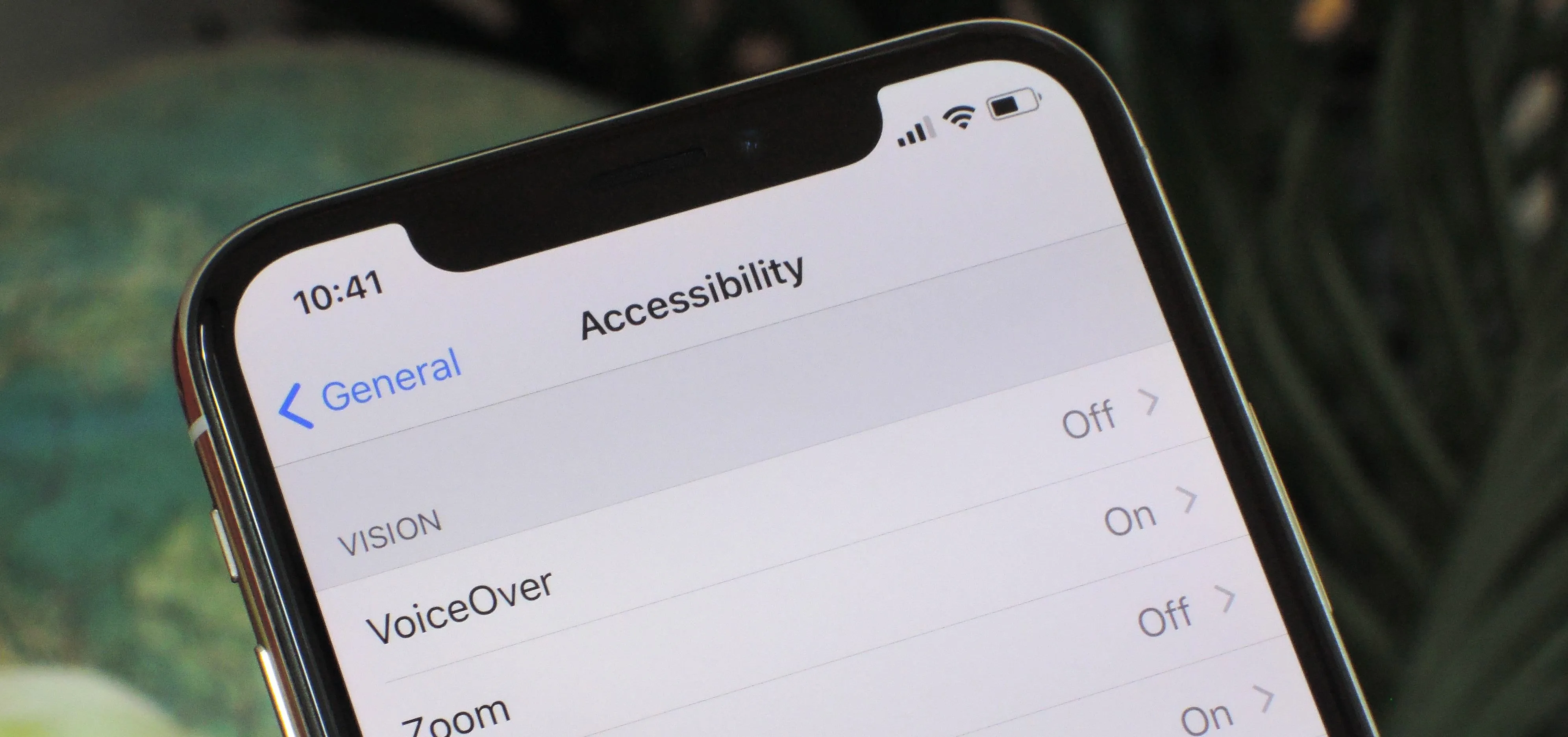 Accessibility settings on a smartphone screen.