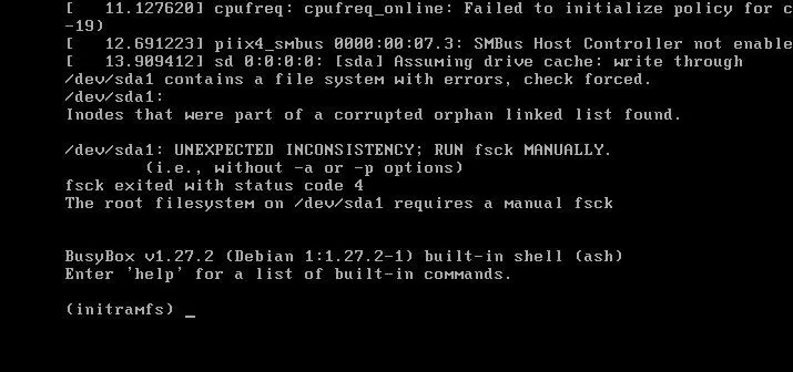 Error log displayed on a command-line interface.
