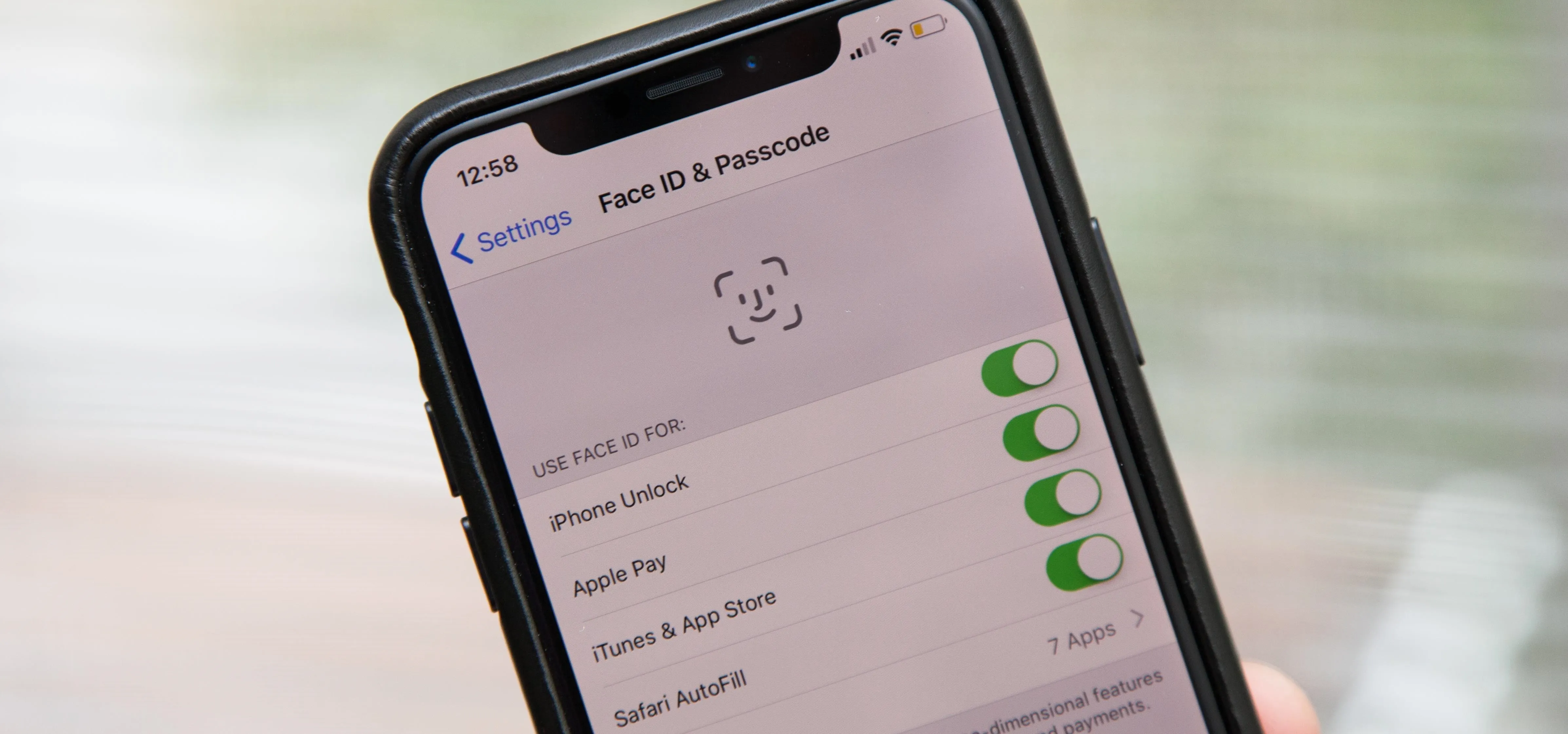 Face ID and Passcode settings on a smartphone.