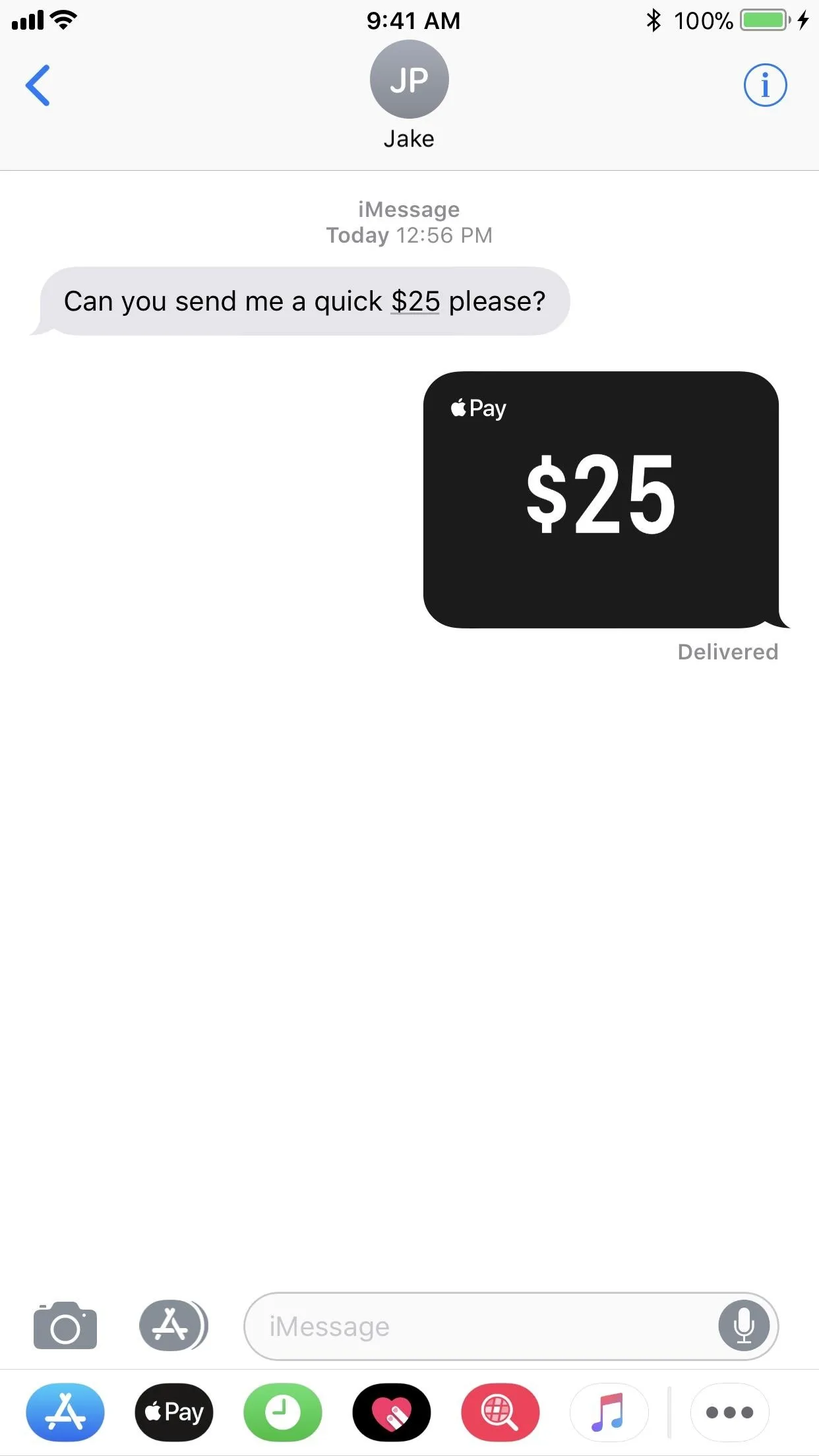 Text message thread showing a request for a payment of $25.