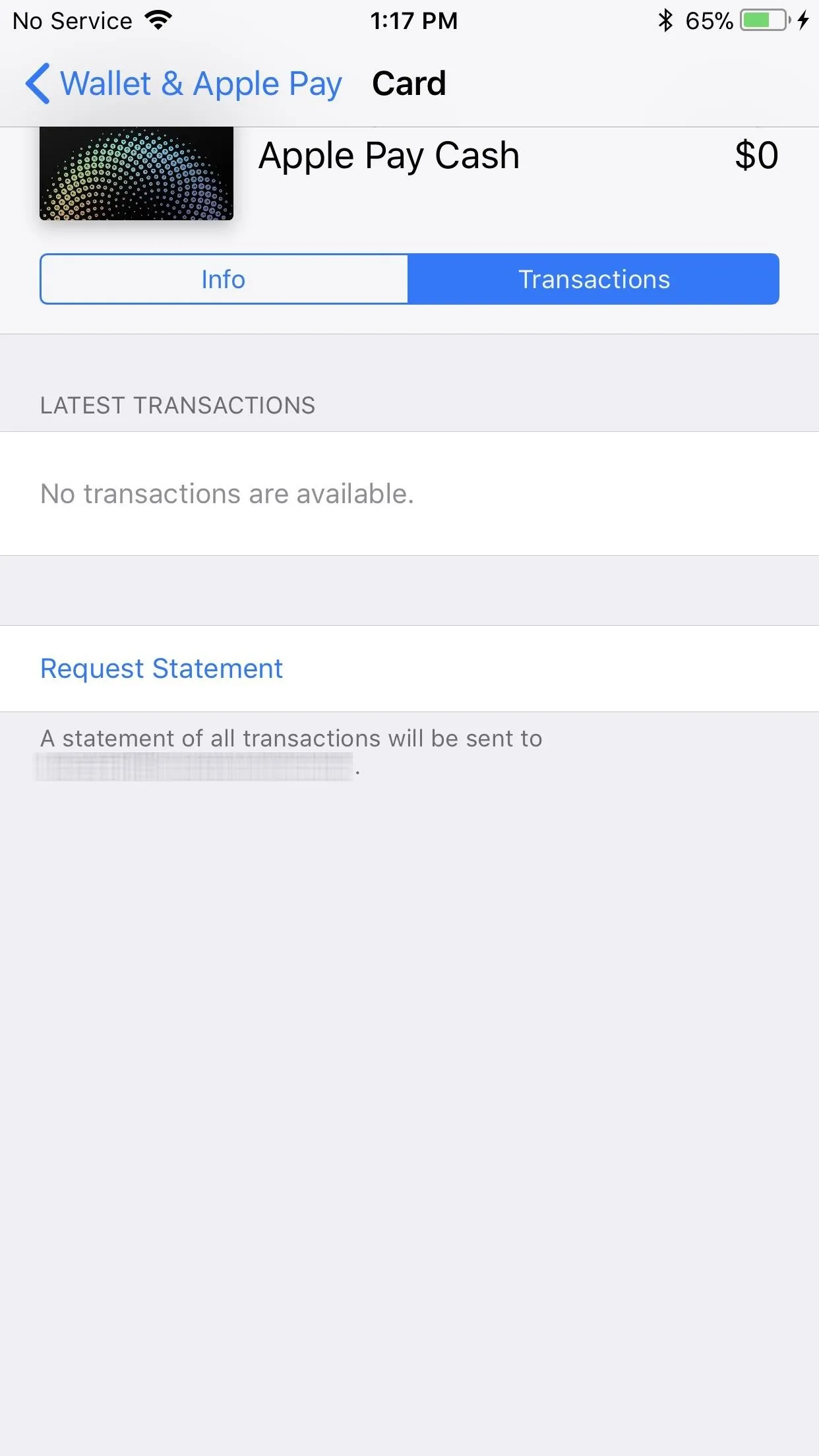 Apple Pay Cash card interface displaying transaction details.