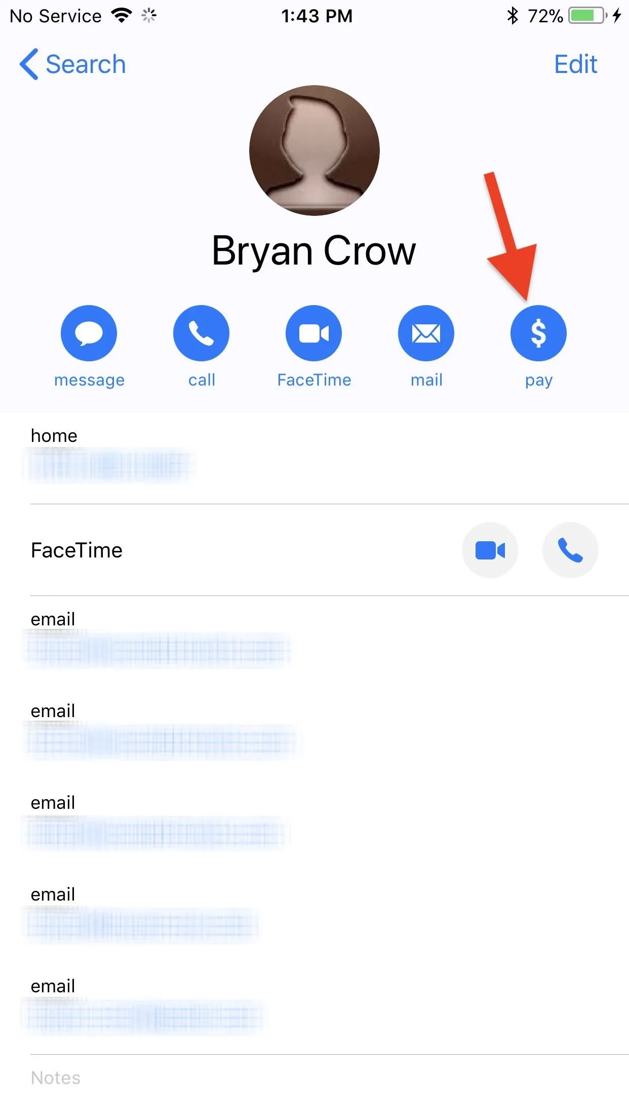 Contact information screen for a person named Bryan Crow.