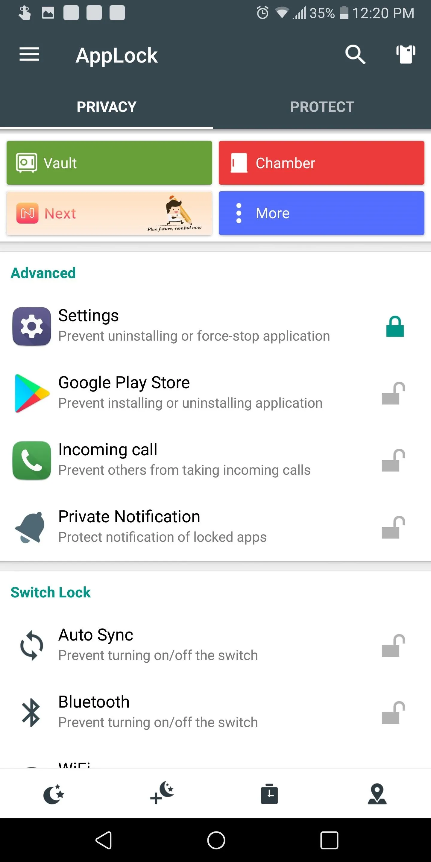 Screenshot of a mobile app interface displaying various settings and application options.