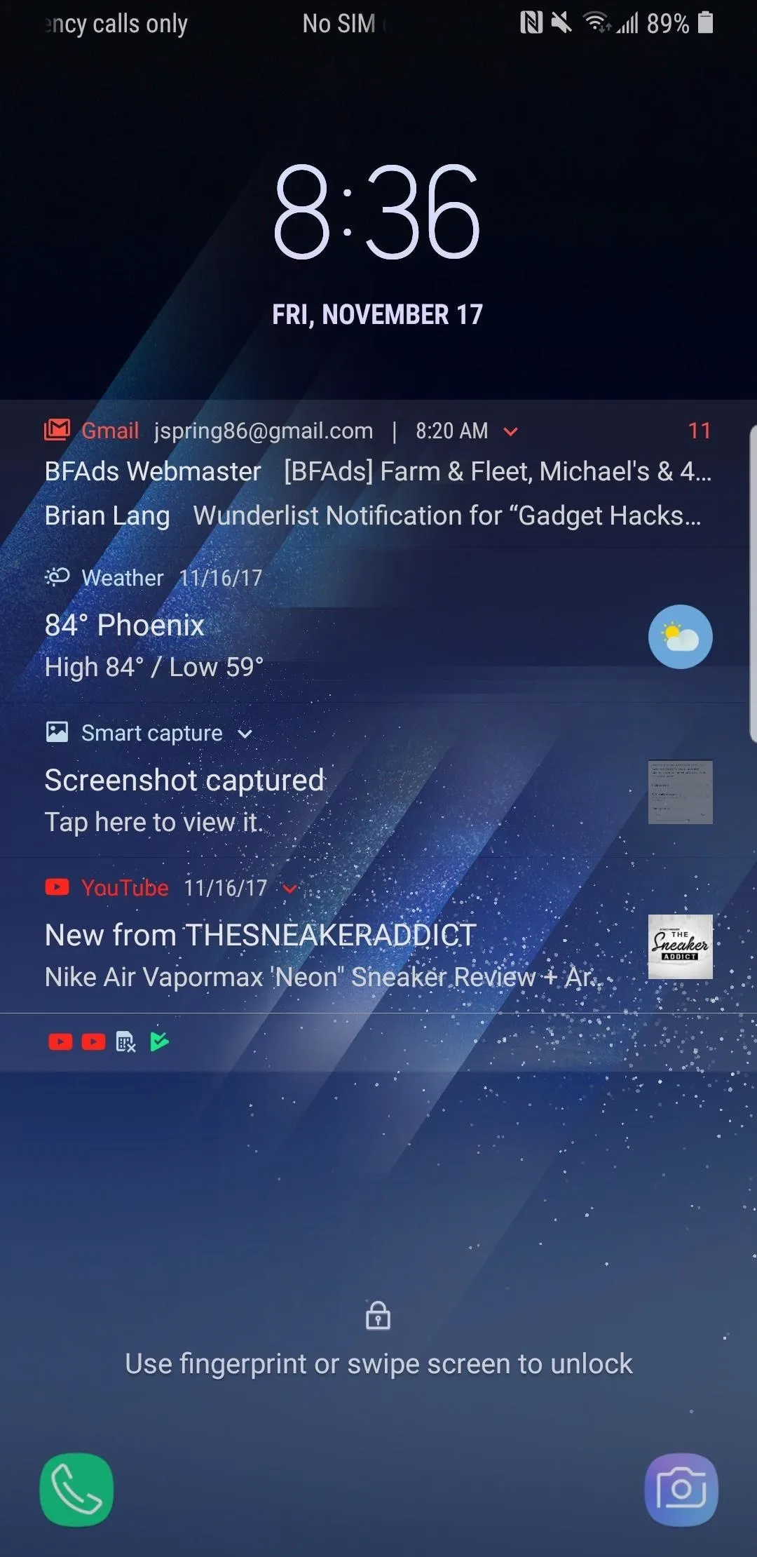 Notification screen of a smartphone displaying various alerts and app icons.