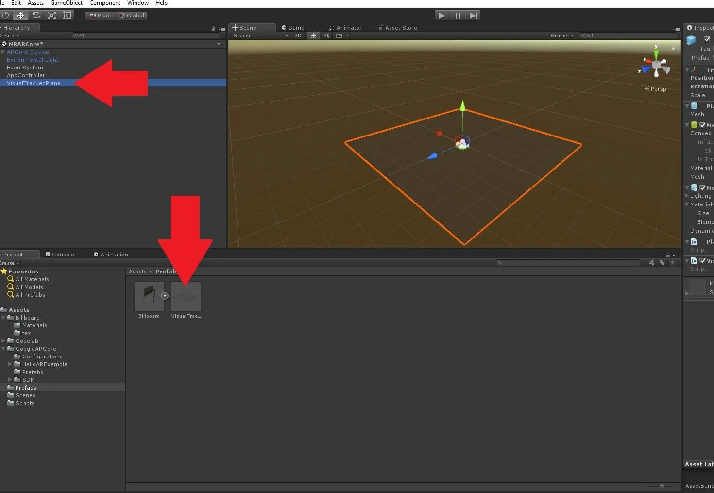 Unity interface with highlighted elements for 3D object manipulation.
