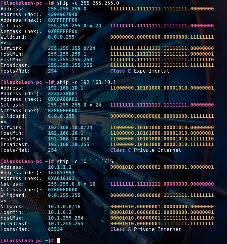 Command-line interface displaying system information and network statistics.