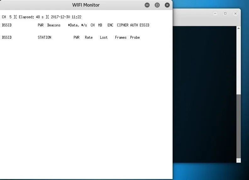 Wi-Fi Monitor application displaying network information and statistics.