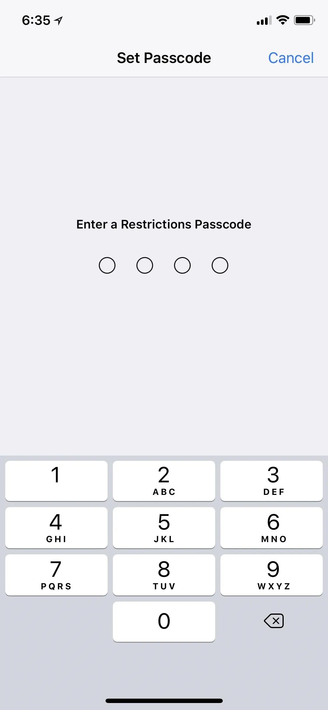 Enter numeric password on a mobile device.