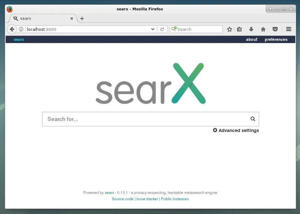 SearX search engine homepage displayed in a web browser.