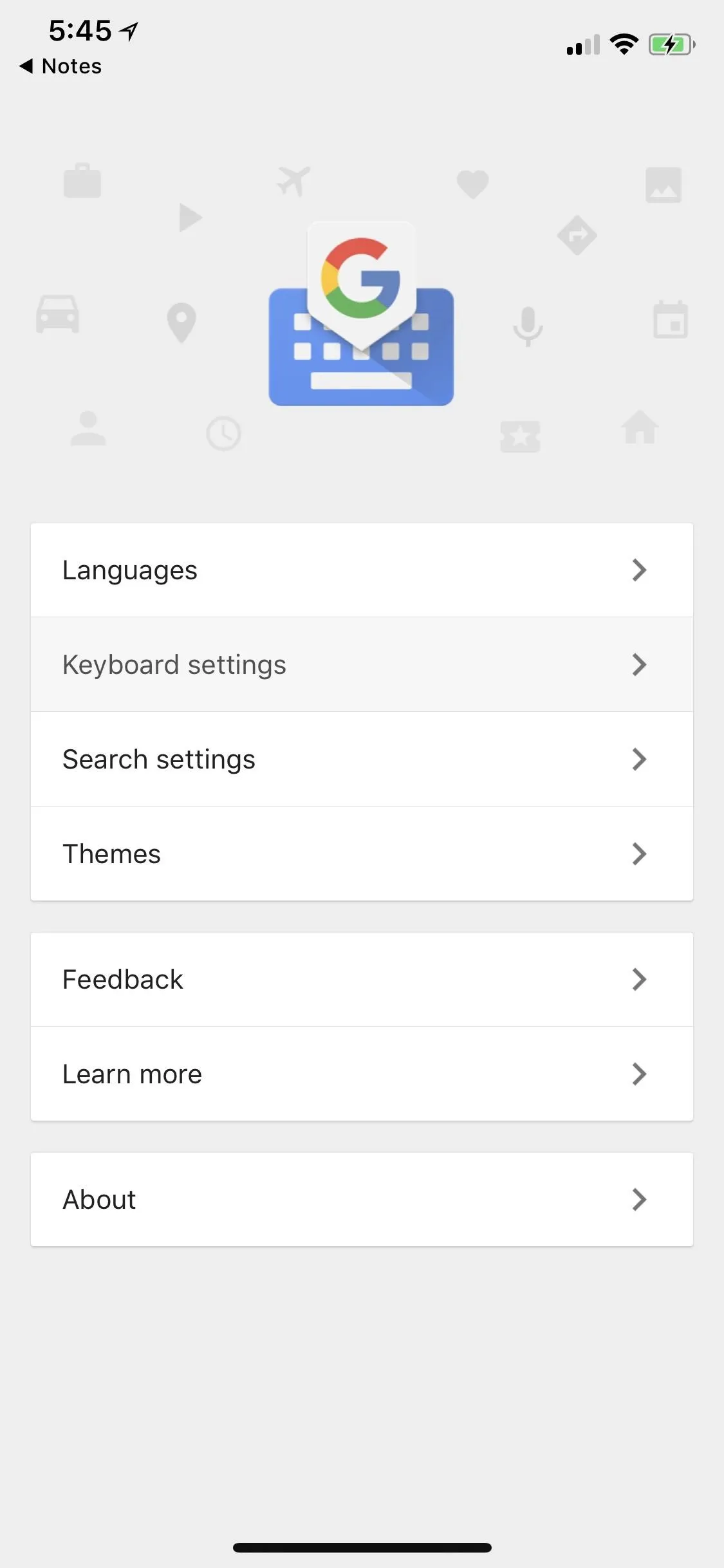 Google app settings menu on a smartphone.