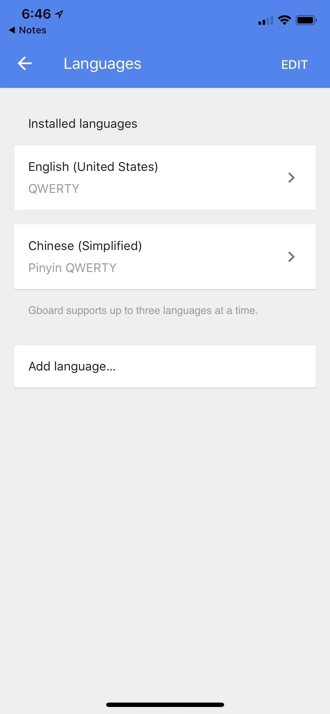 Language selection menu with options for English and Chinese.