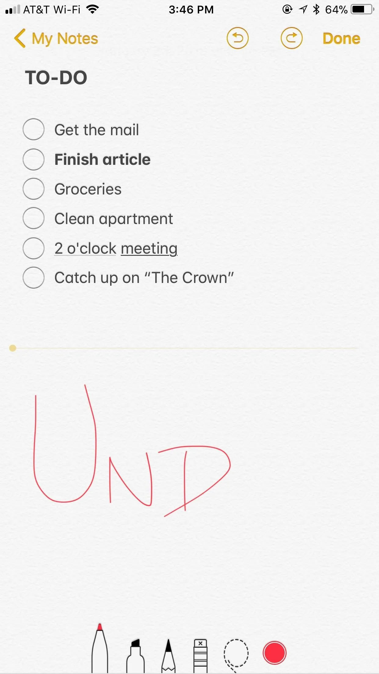 To-do list with items including groceries, cleaning, and a reminder about "The Office"