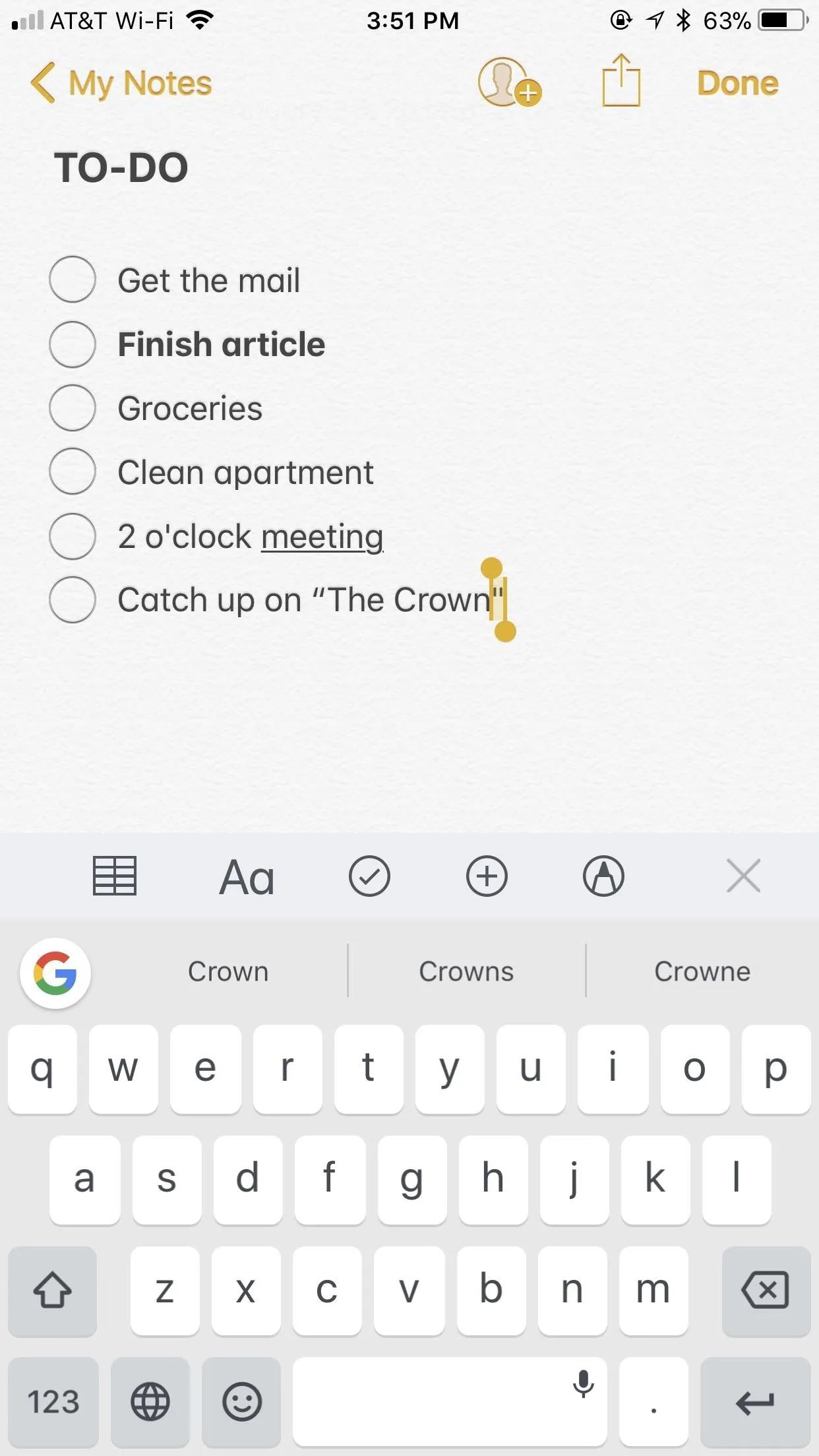 To-do list on a smartphone screen.