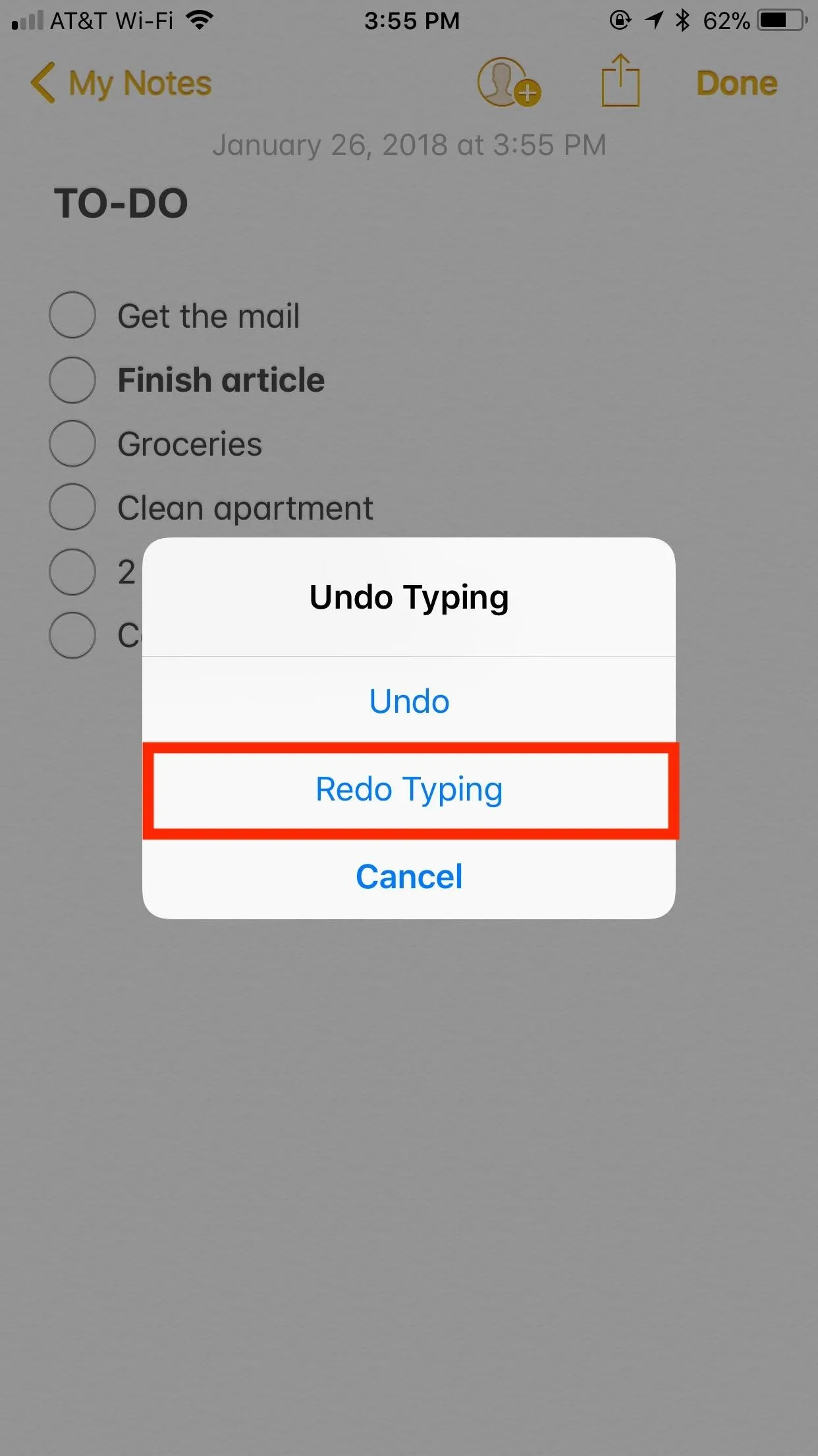 To-do list with options for 'Use Typing' and 'Reader Typing' highlighted.