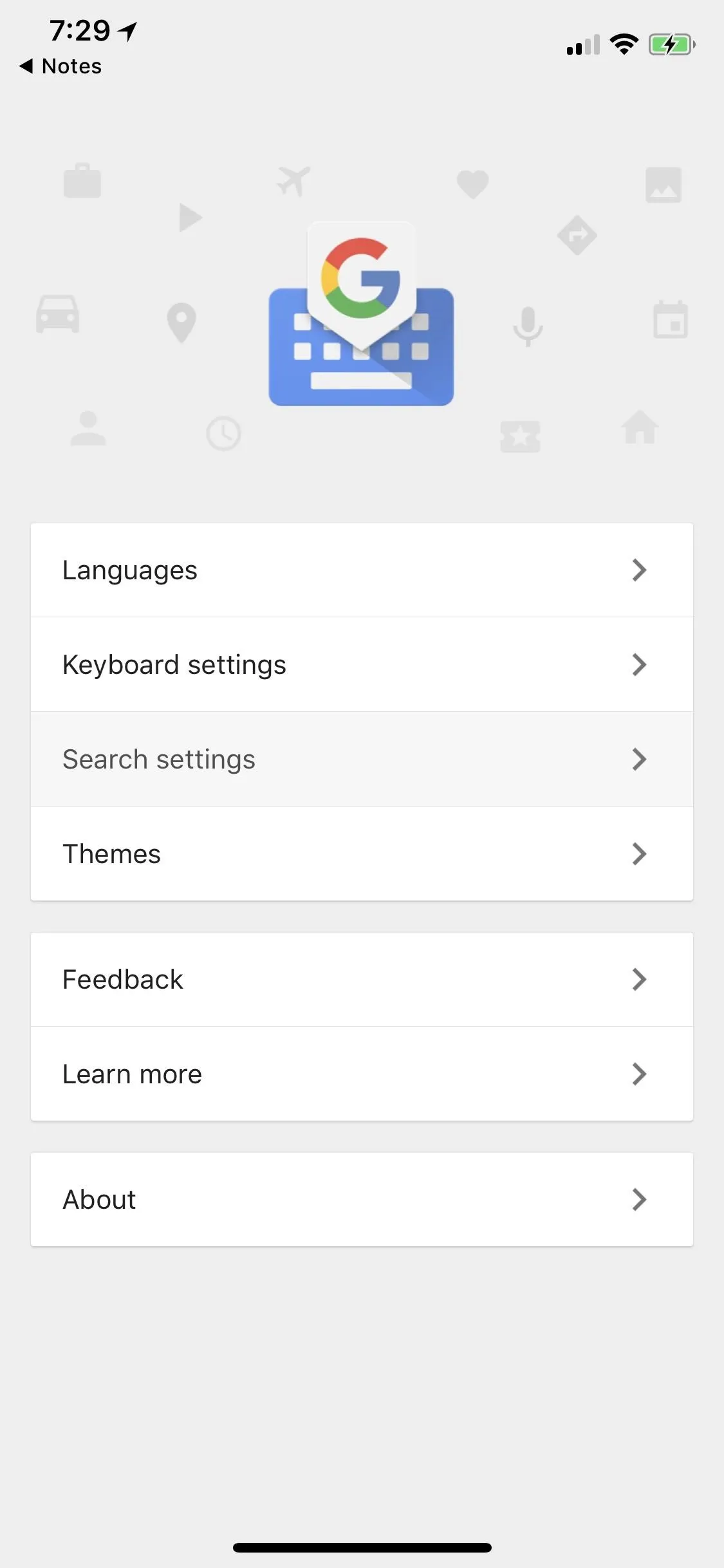 Google search settings interface on a mobile device.