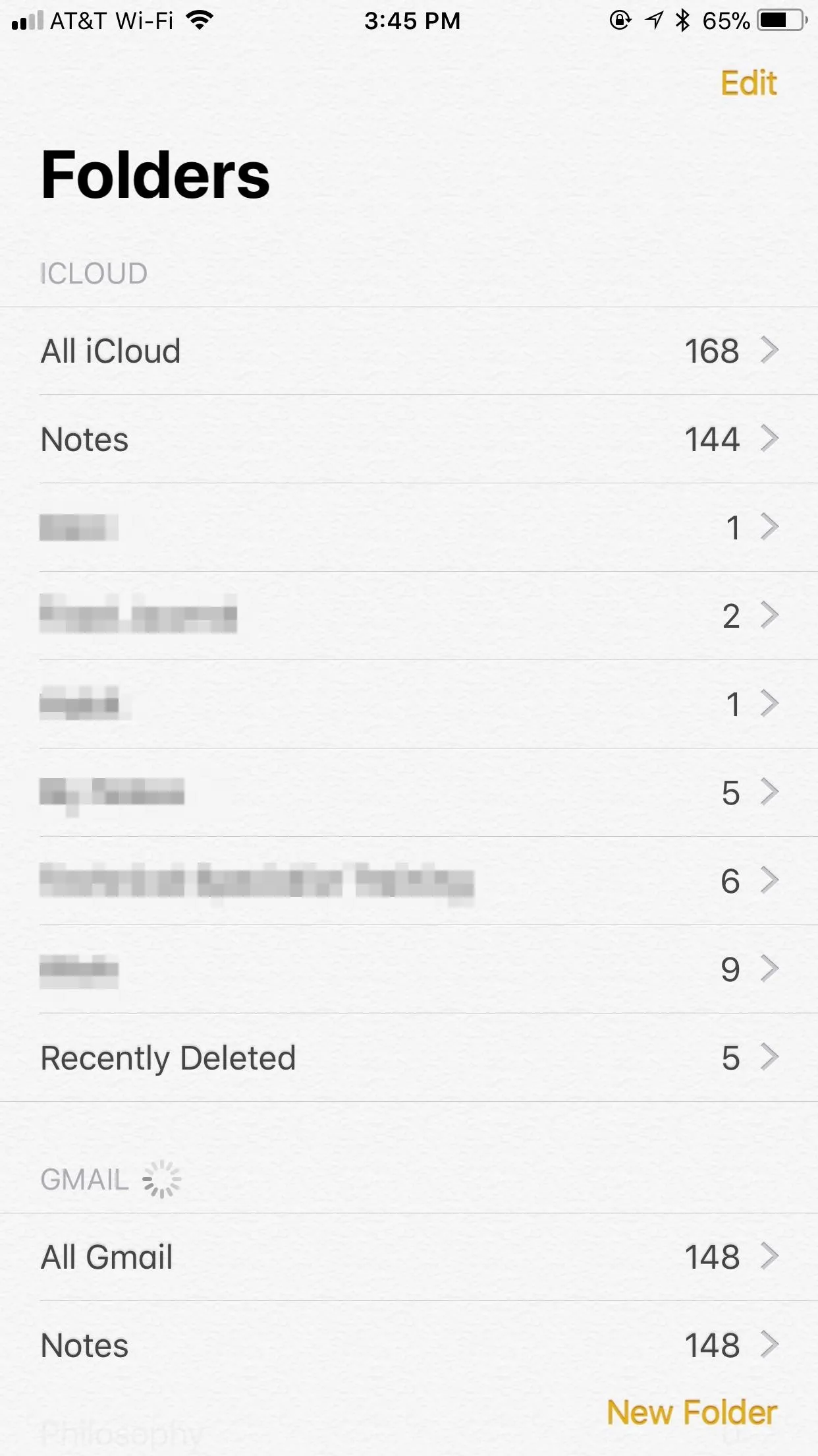 File folder overview with counts for iCloud and other directories.