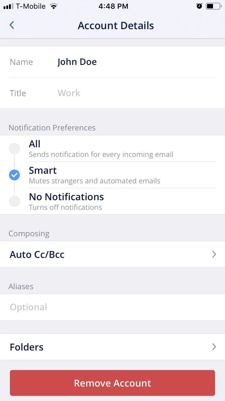Account details summary on a mobile app.