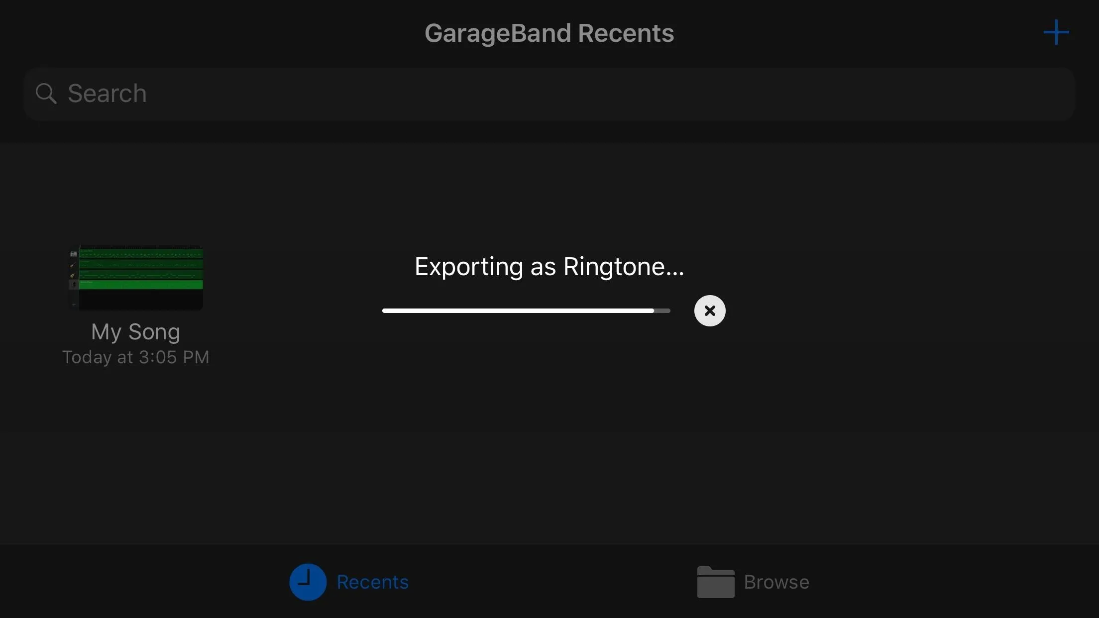 Exporting audio as ringtone in GarageBand app.