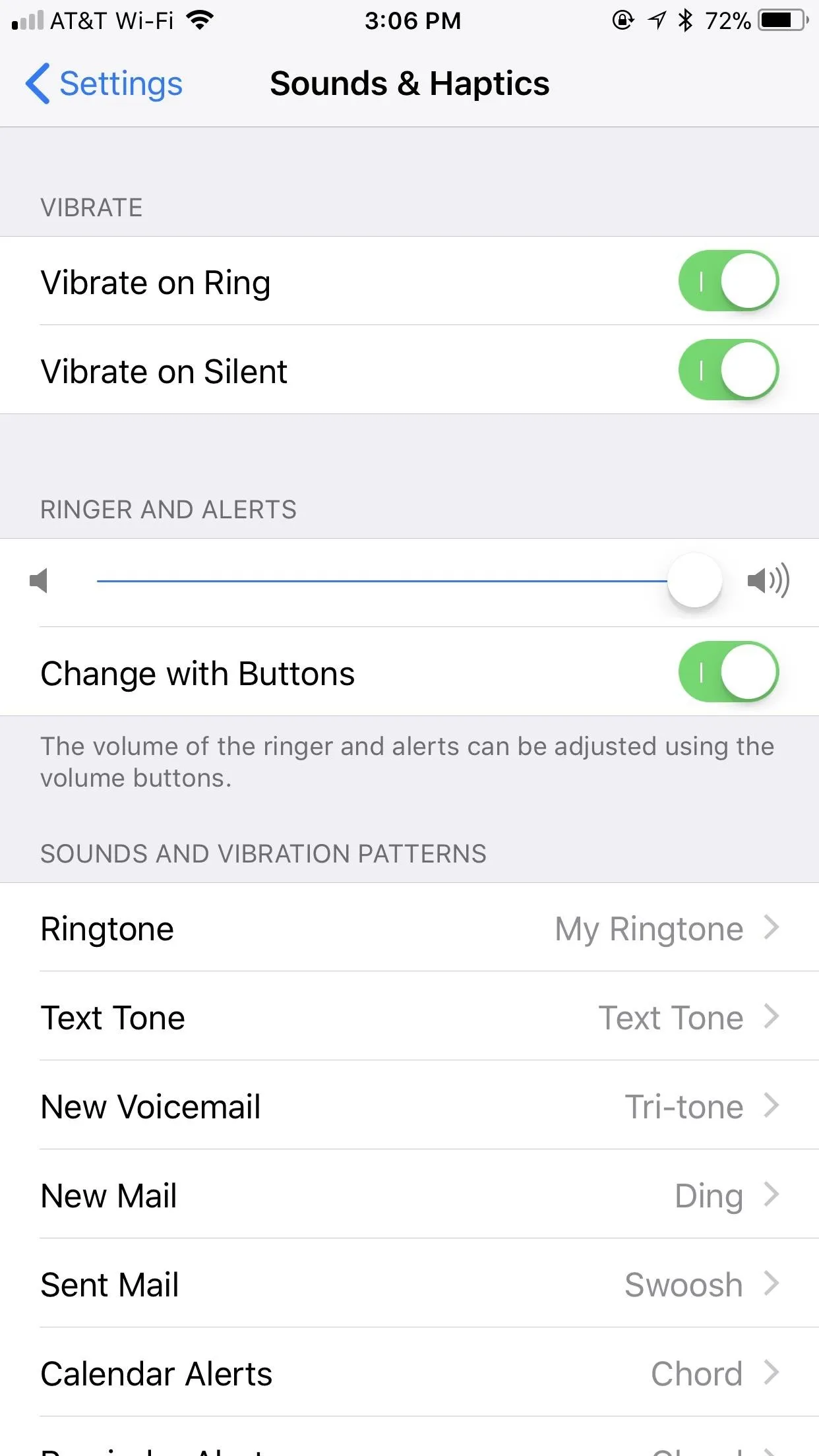 Sound and Haptics settings on a smartphone.