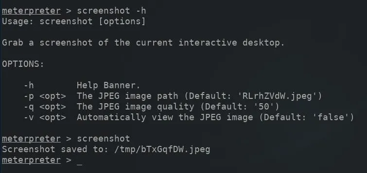 Screenshot of command-line instructions for using the 'screencapture' tool, detailing options for image path and quality settings.