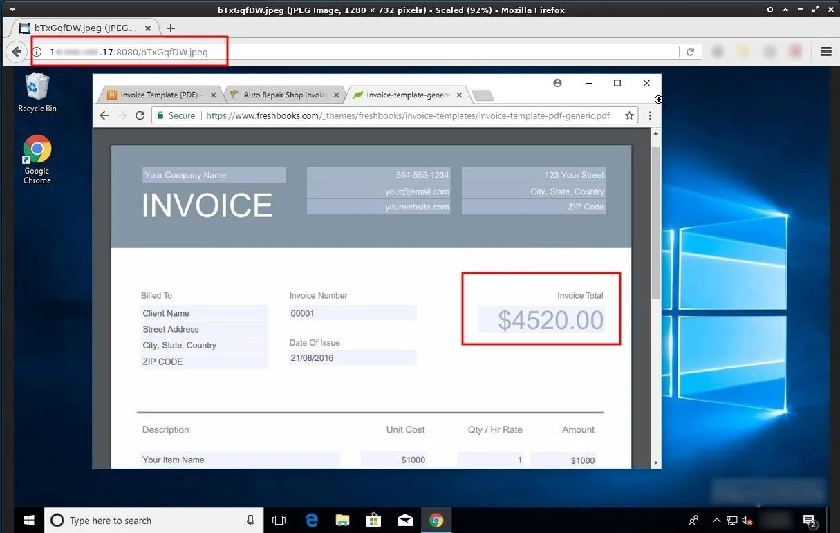 Invoice showing a total amount of $4,520.00.