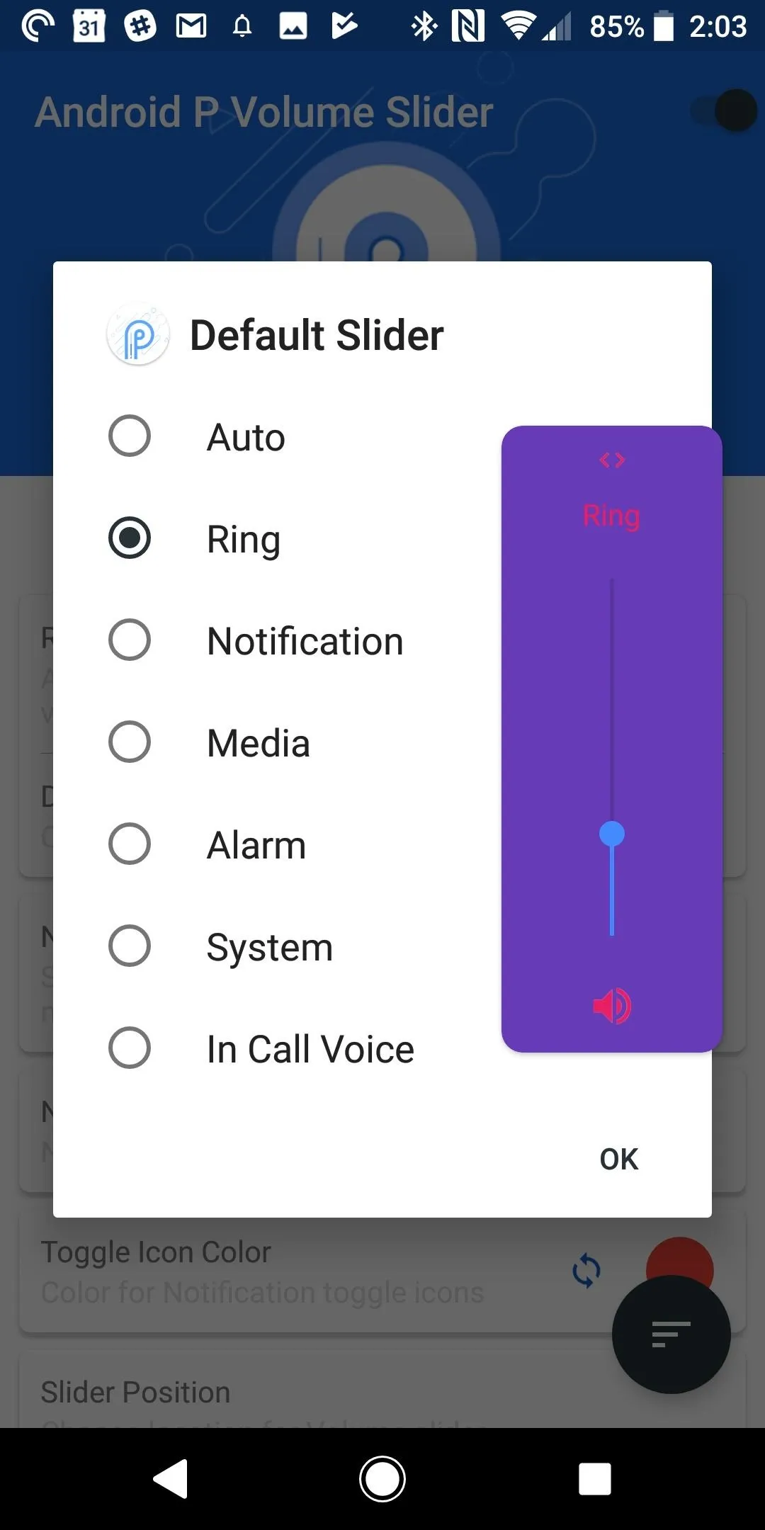 Settings menu displaying audio options on a mobile device.