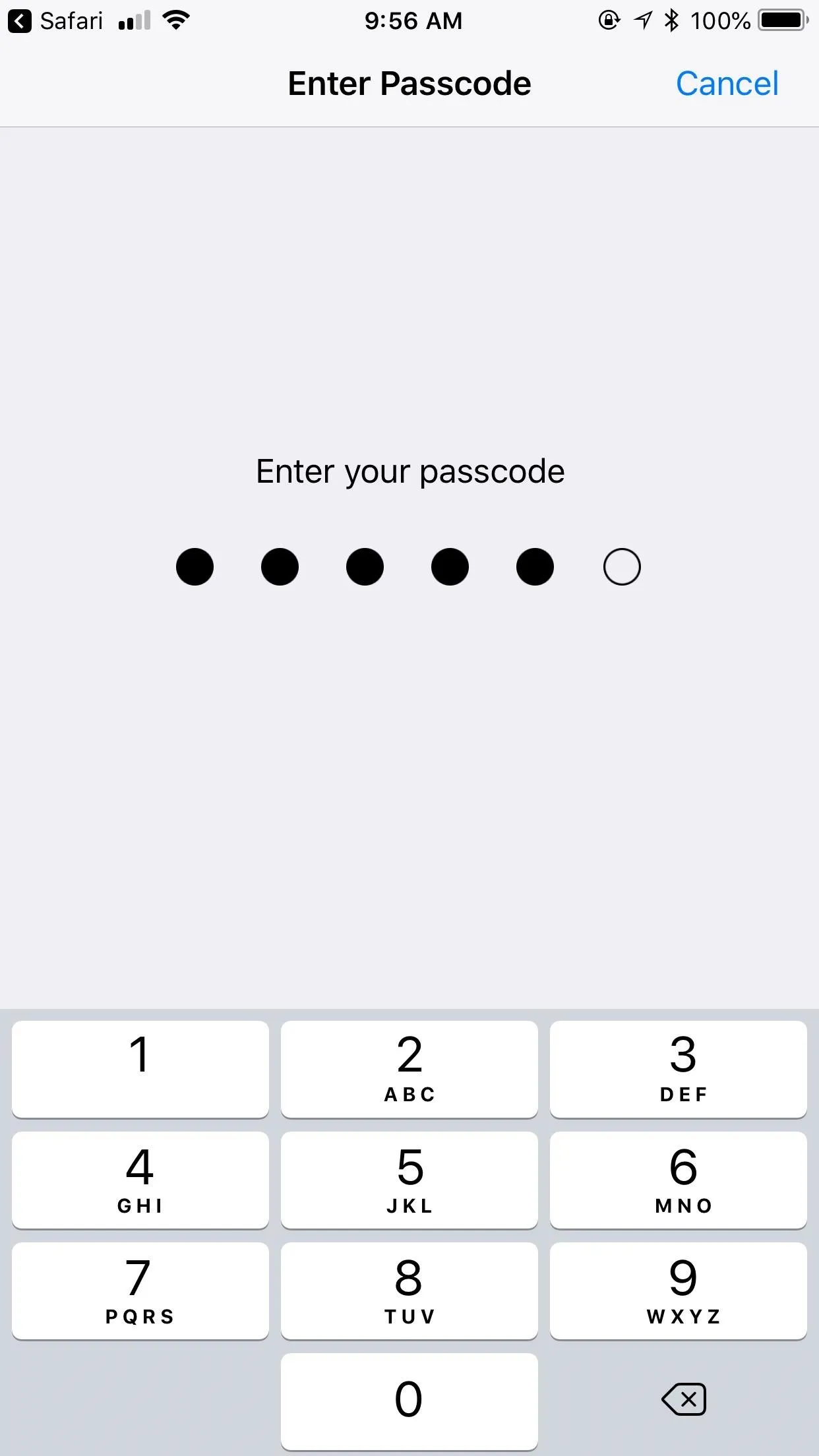 Enter passcode prompt on a mobile device.