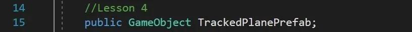 Code snippet showing a public gameObject declaration in a programming context.