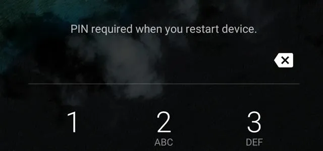 PIN entry screen for device restart.