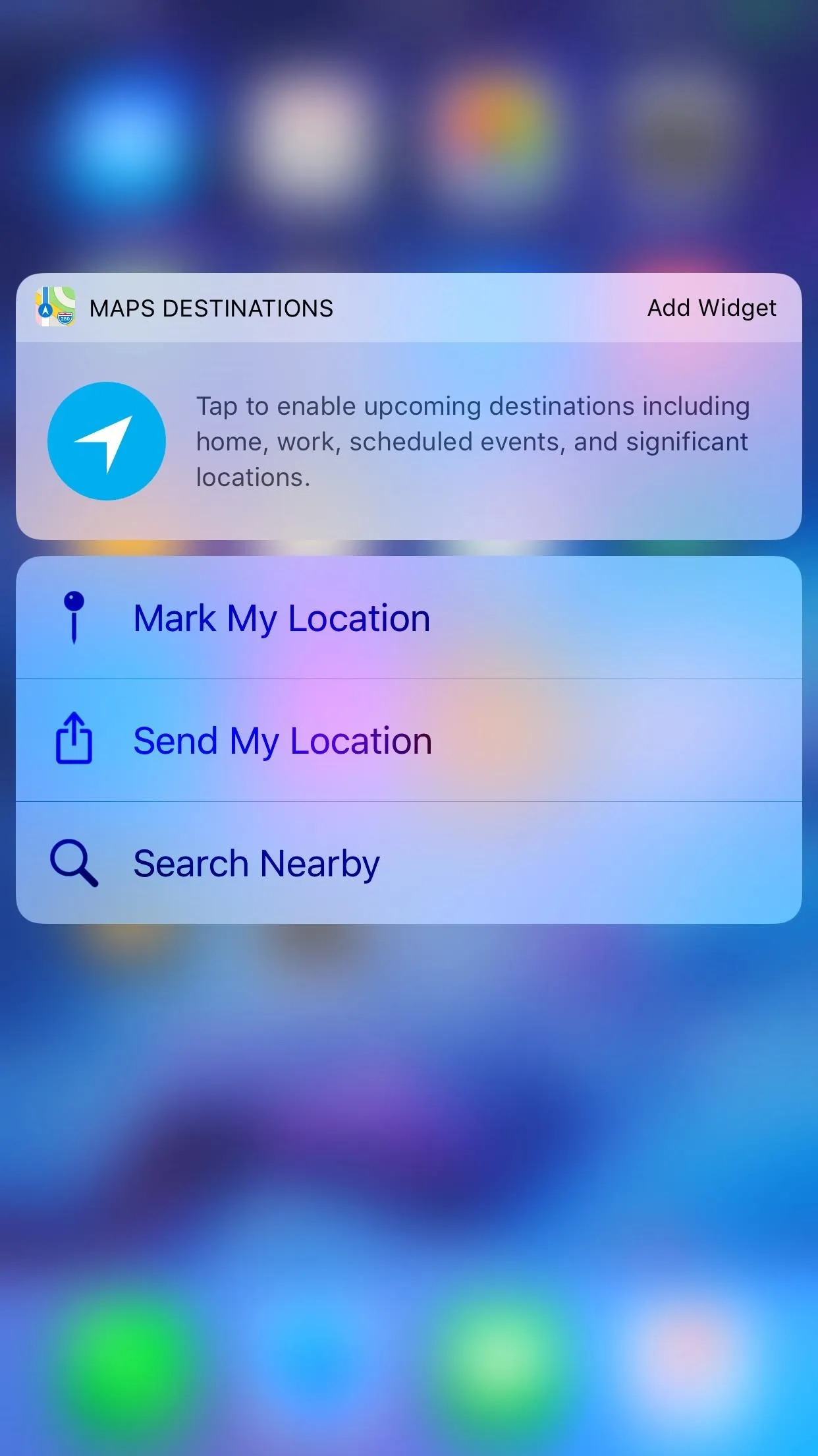 Mobile device screen displaying location services options.