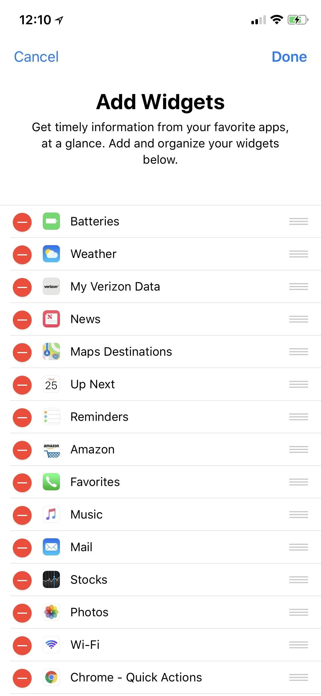 App widget selection menu on a smartphone.