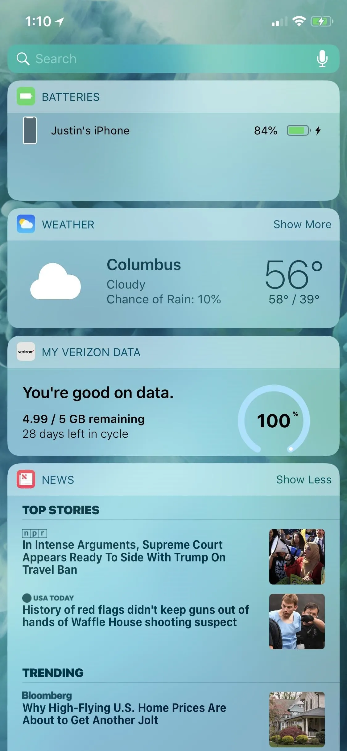 Weather and notification summary on a smartphone screen.