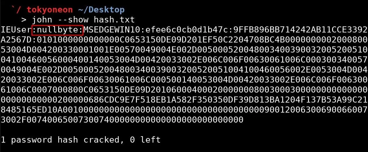 Password hash cracking output displayed in a terminal window.