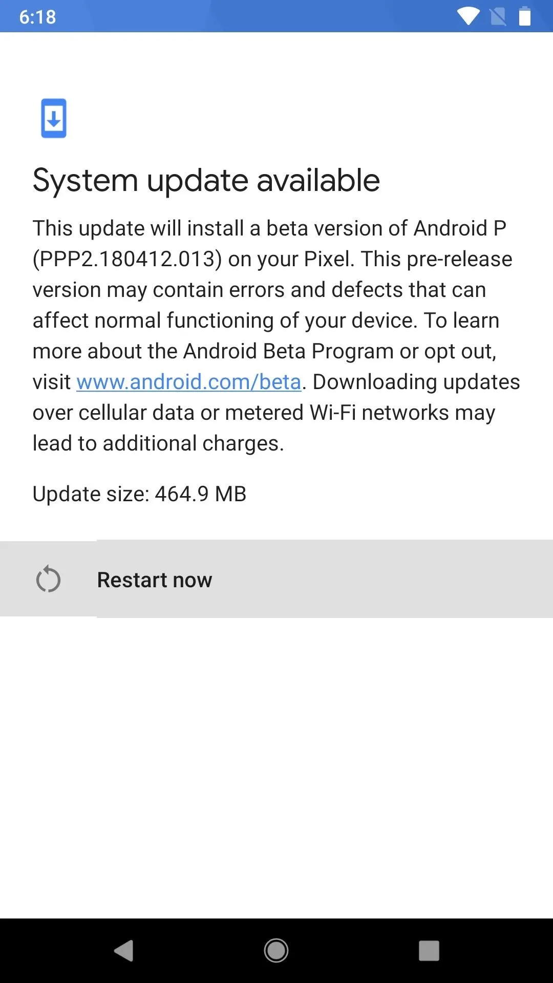 System update notification on a smartphone.