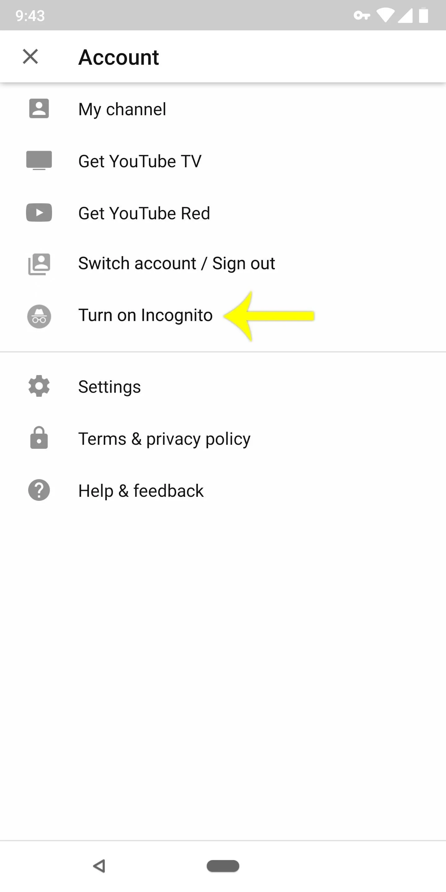 Account settings menu with highlighted option to remove an account.