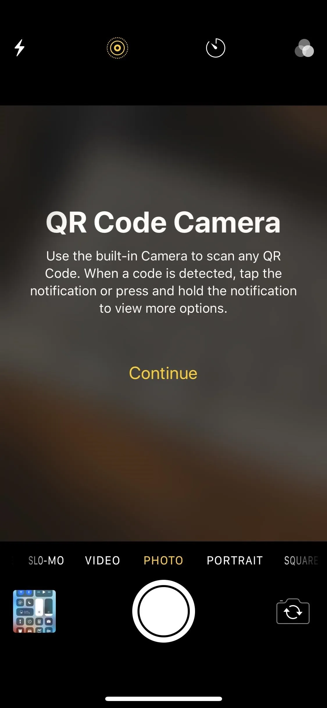 QR code scanner interface on a smartphone.