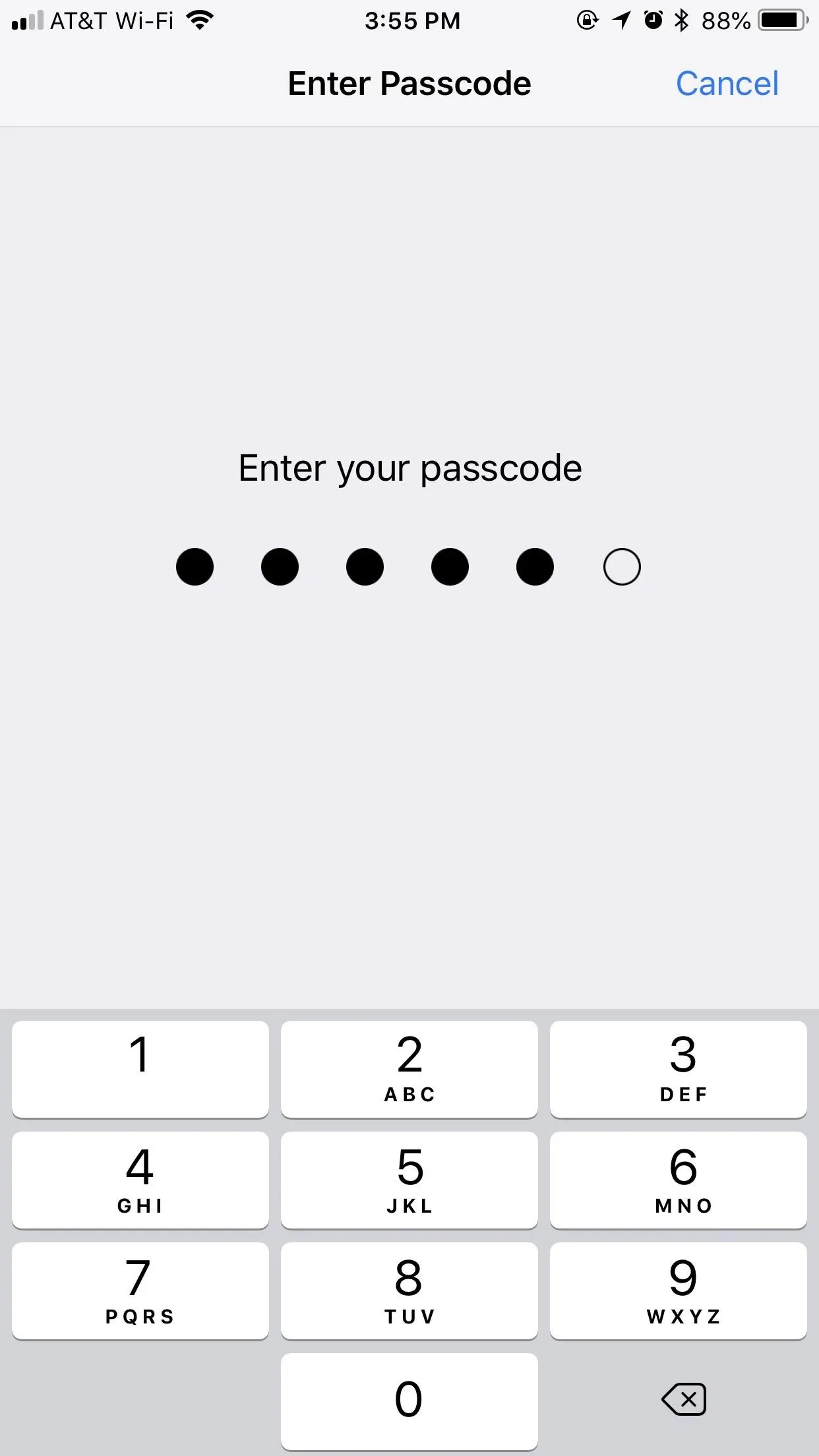 Enter passcode screen on mobile device.