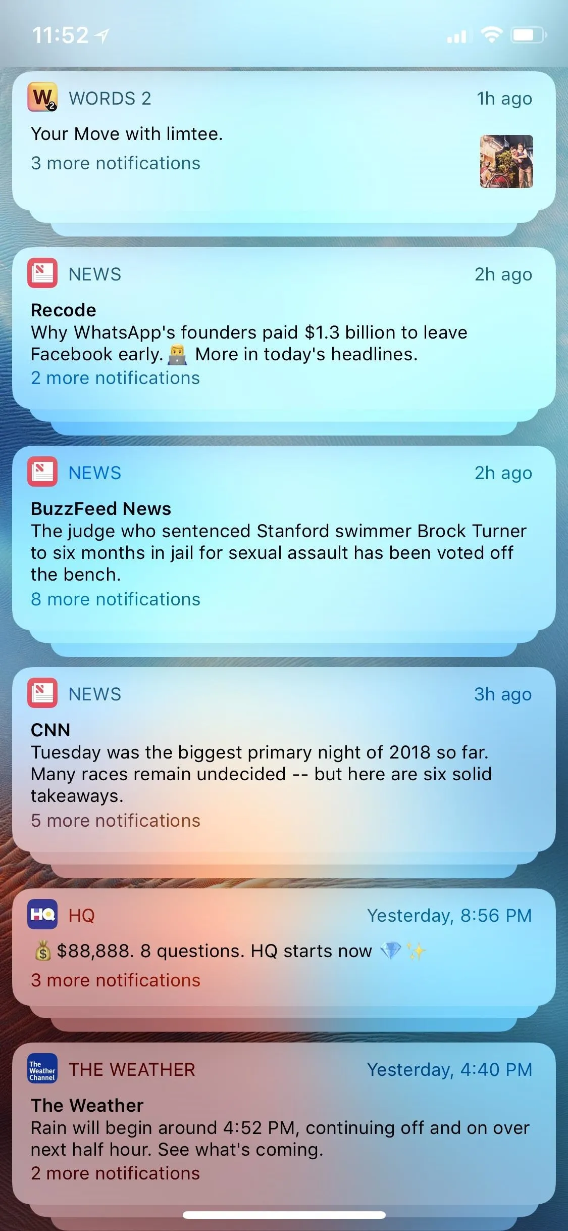 Notifications from various apps on a smartphone screen.