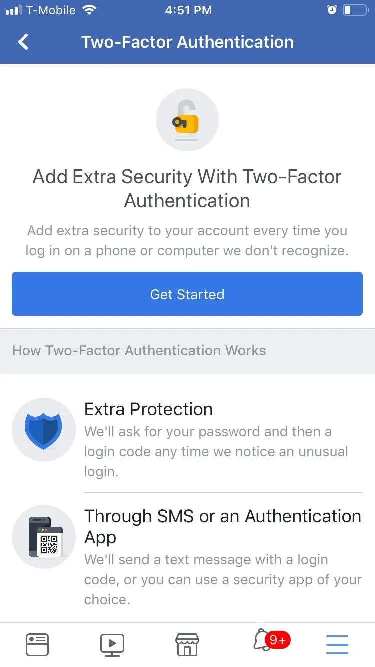 Two-Factor Authentication setup screen on a mobile app.